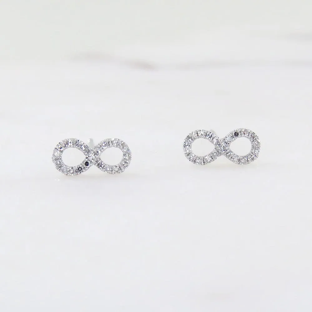 14k White Gold & Pavé Diamond Mini Infinity Post Earrings