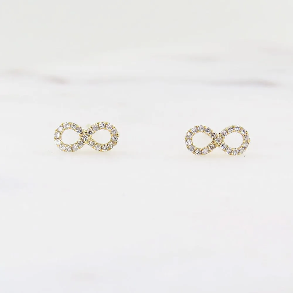 14k Yellow Gold Mini Infinity Diamond Post Earring