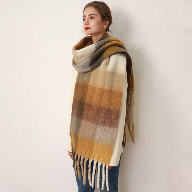 AC Grid Thickened New Mohair Cashmere Scarves For Women