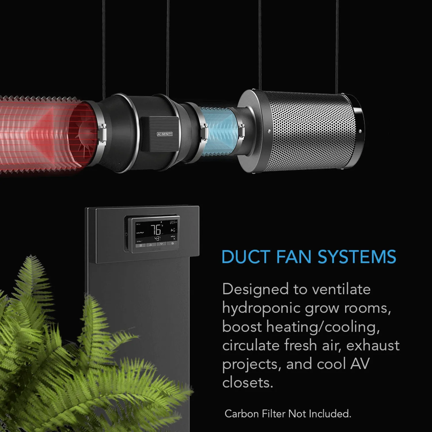 AC Infinity CLOUDLINE T12, Quiet Inline Duct Fan System with Temperature and Humidity Controller, 12-Inch