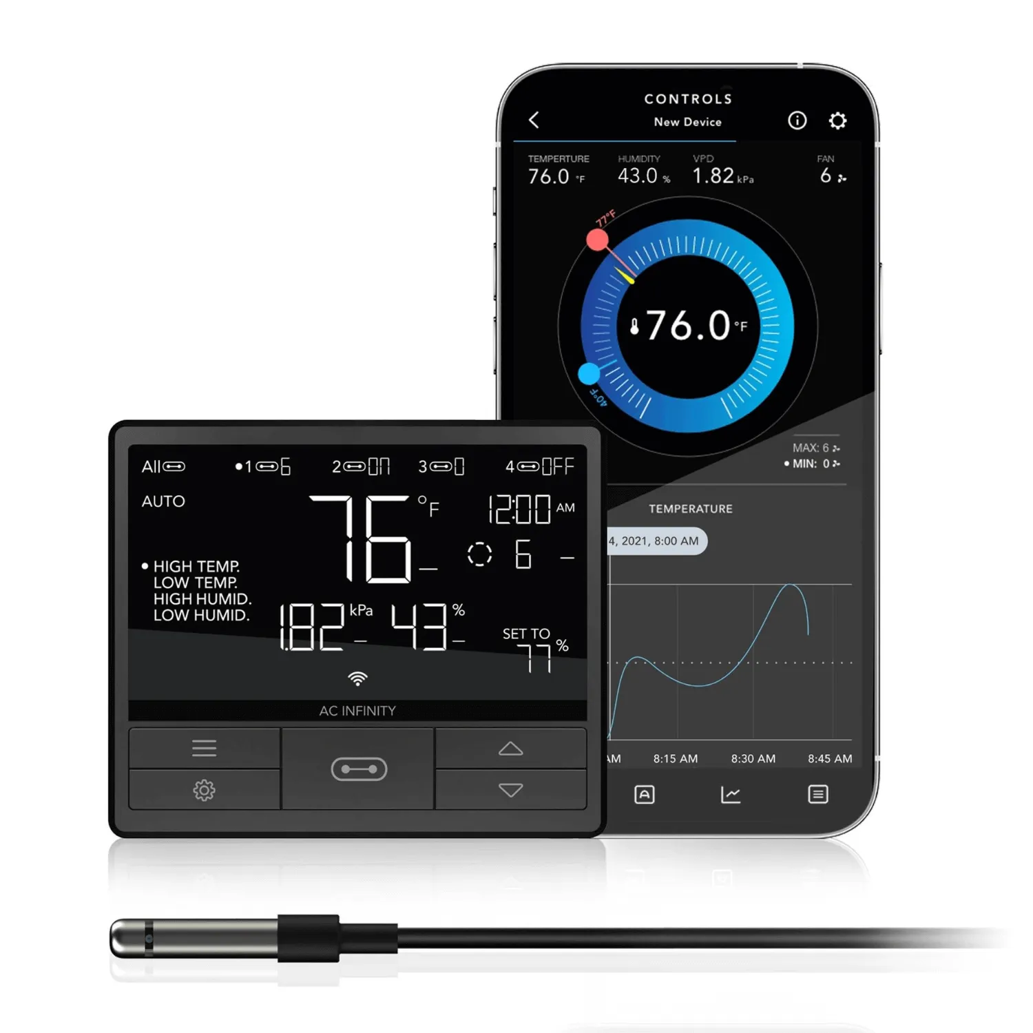 AC Infinity CONTROLLER 69 WiFi, Independent Programs for Four Devices, Dynamic Temperature, Humidity, Scheduling, Cycles, Levels Control, Data App