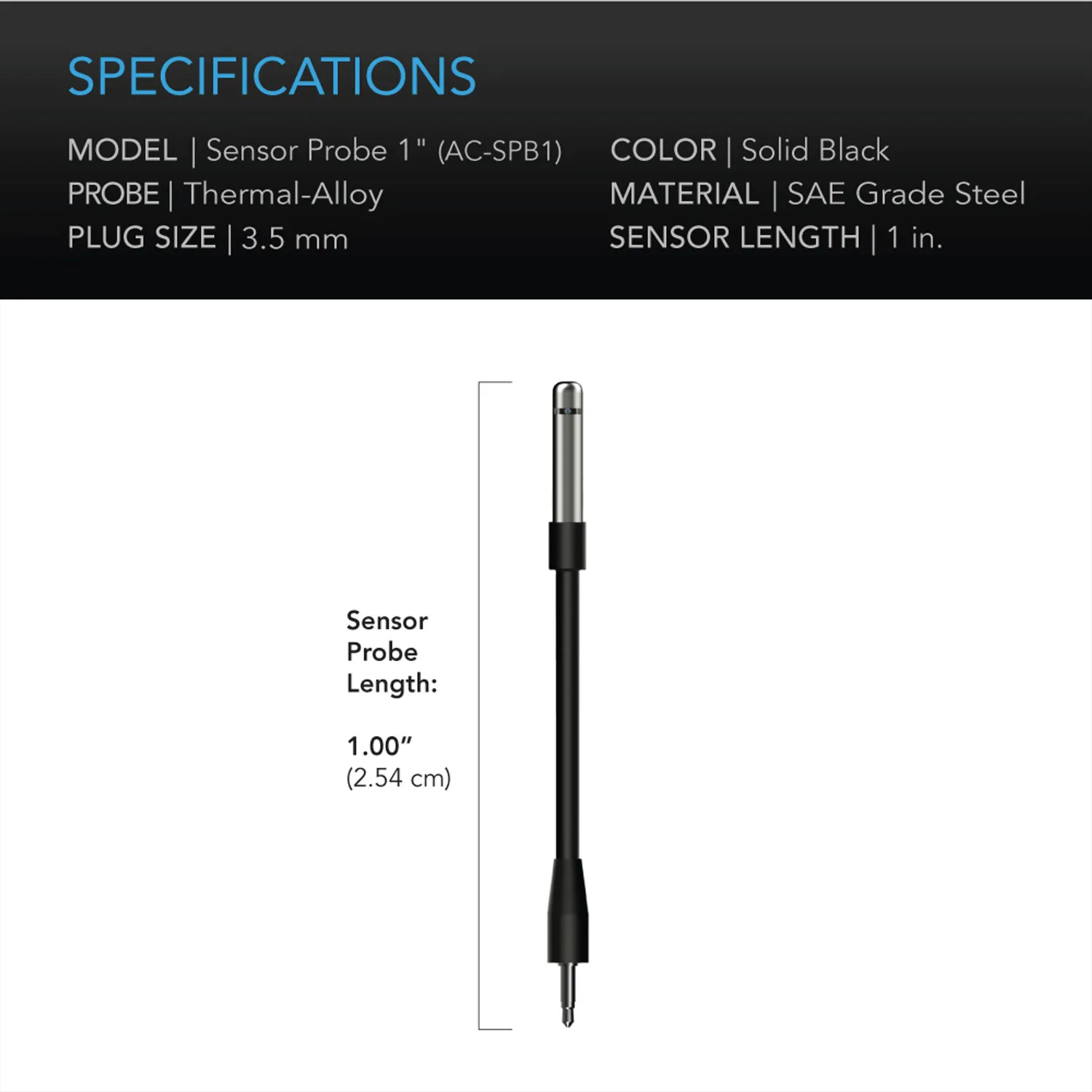 AC Infinity Controller Sensor Probe, 1" Corded Climate Detector