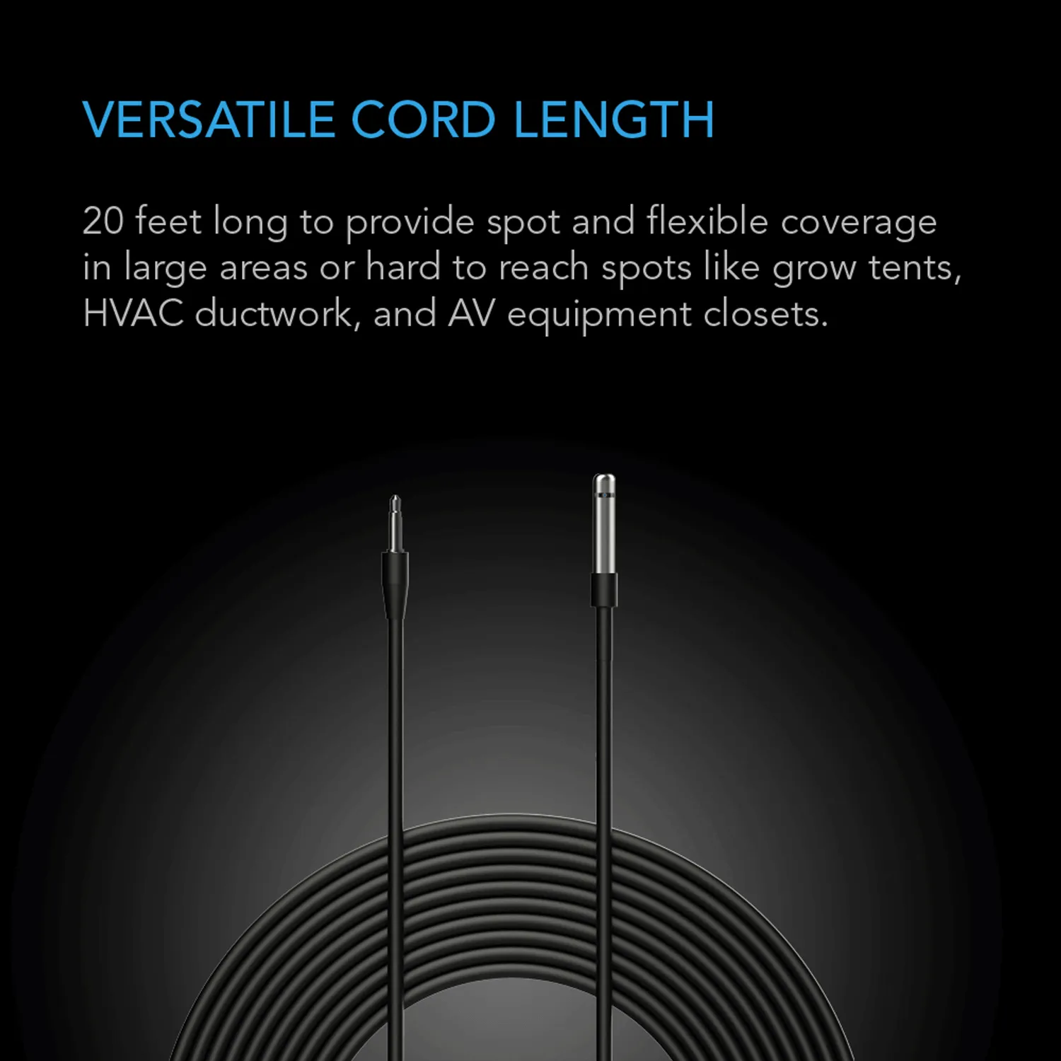 AC Infinity Controller Sensor Probe, 20' Corded Climate Detector