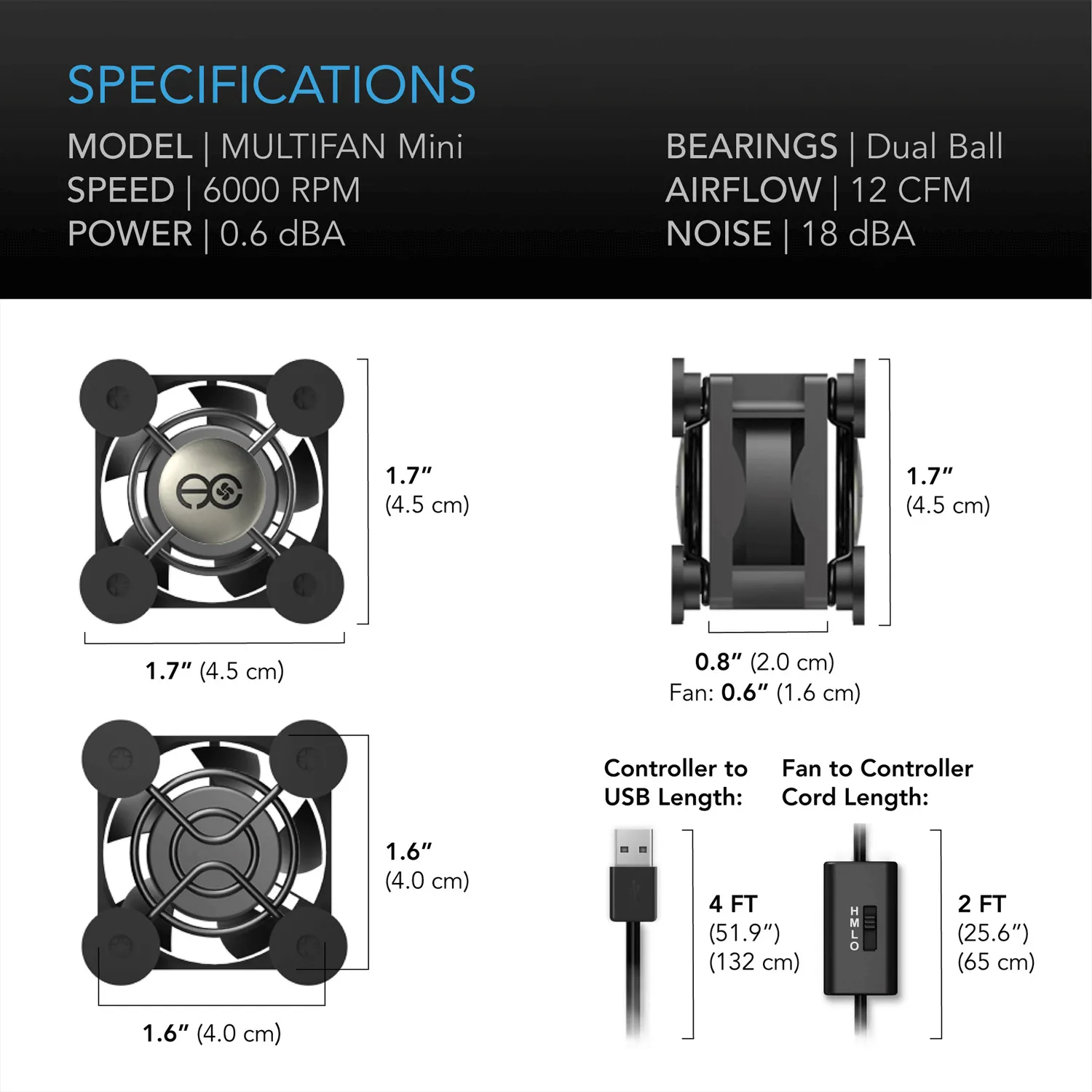 AC Infinity MULTIFAN Mini, Quiet USB Cooling Fan, 40mm