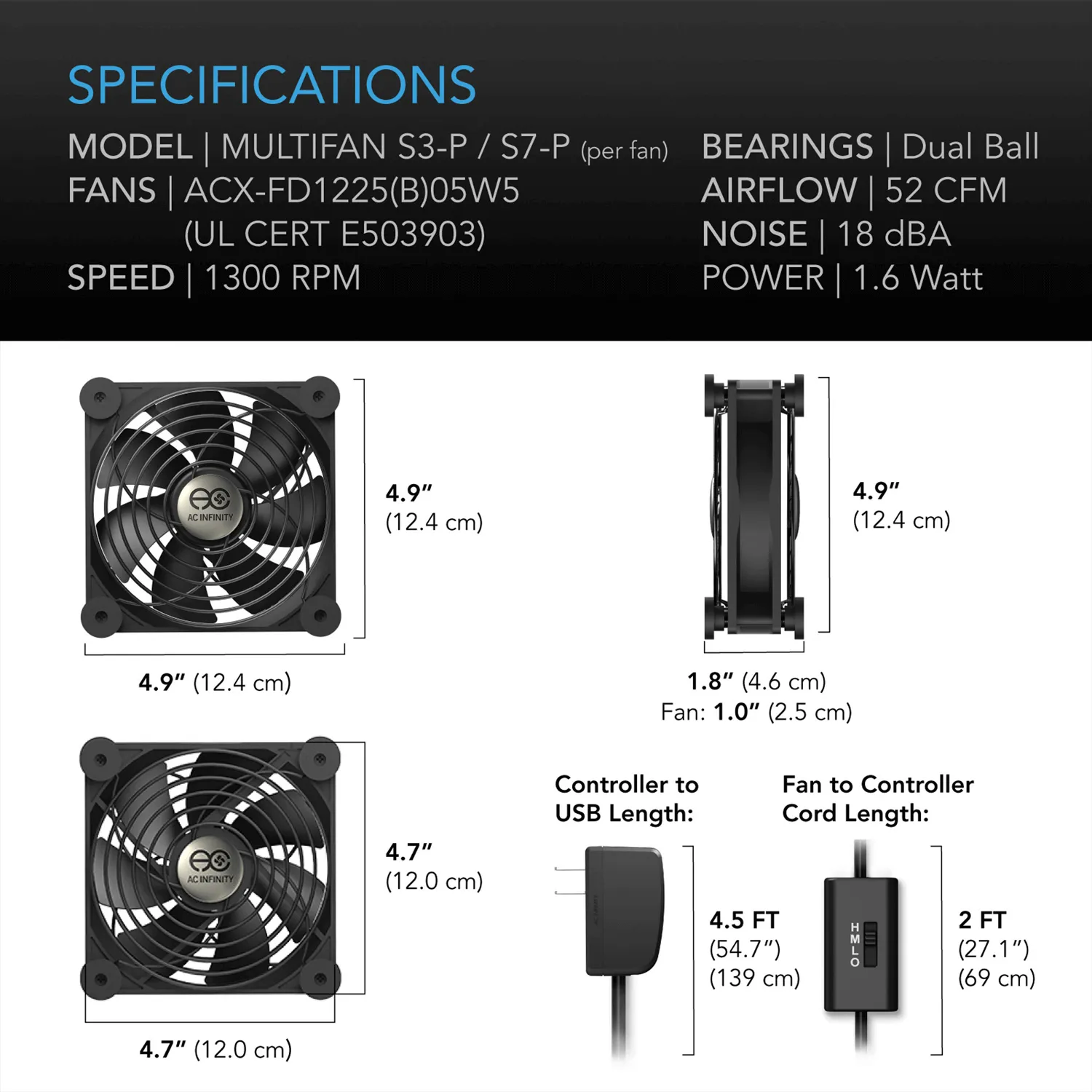 AC Infinity MULTIFAN S7-P, Quiet AC-Powered Cooling Fan, Dual 120mm