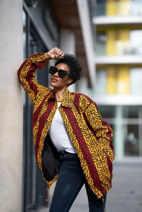 African Puffer Jacket In Red & Orange