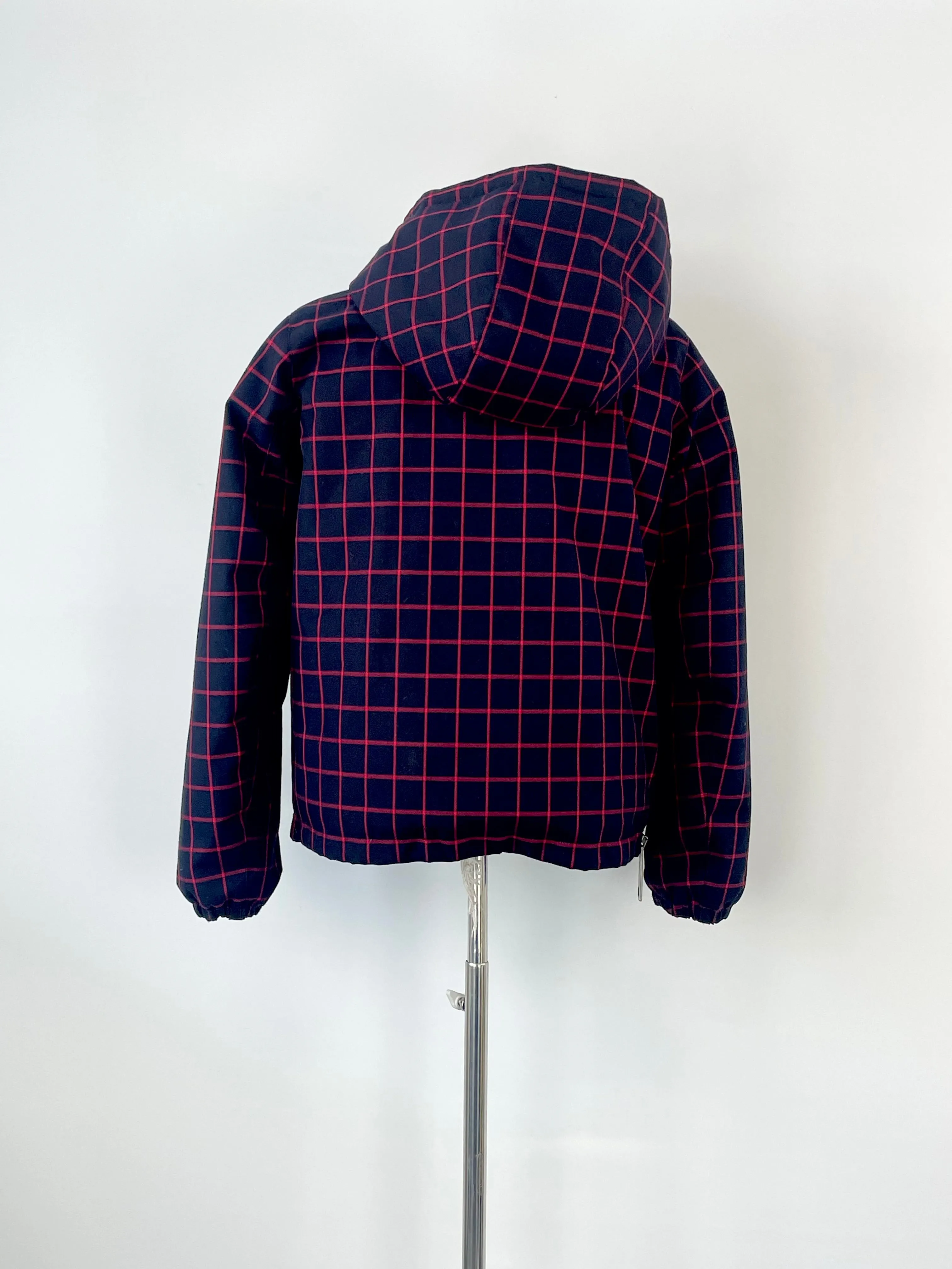 Authier Madonna Di Campiglio Navy Blue & Red Check Hooded Puffer Pullover - AU12