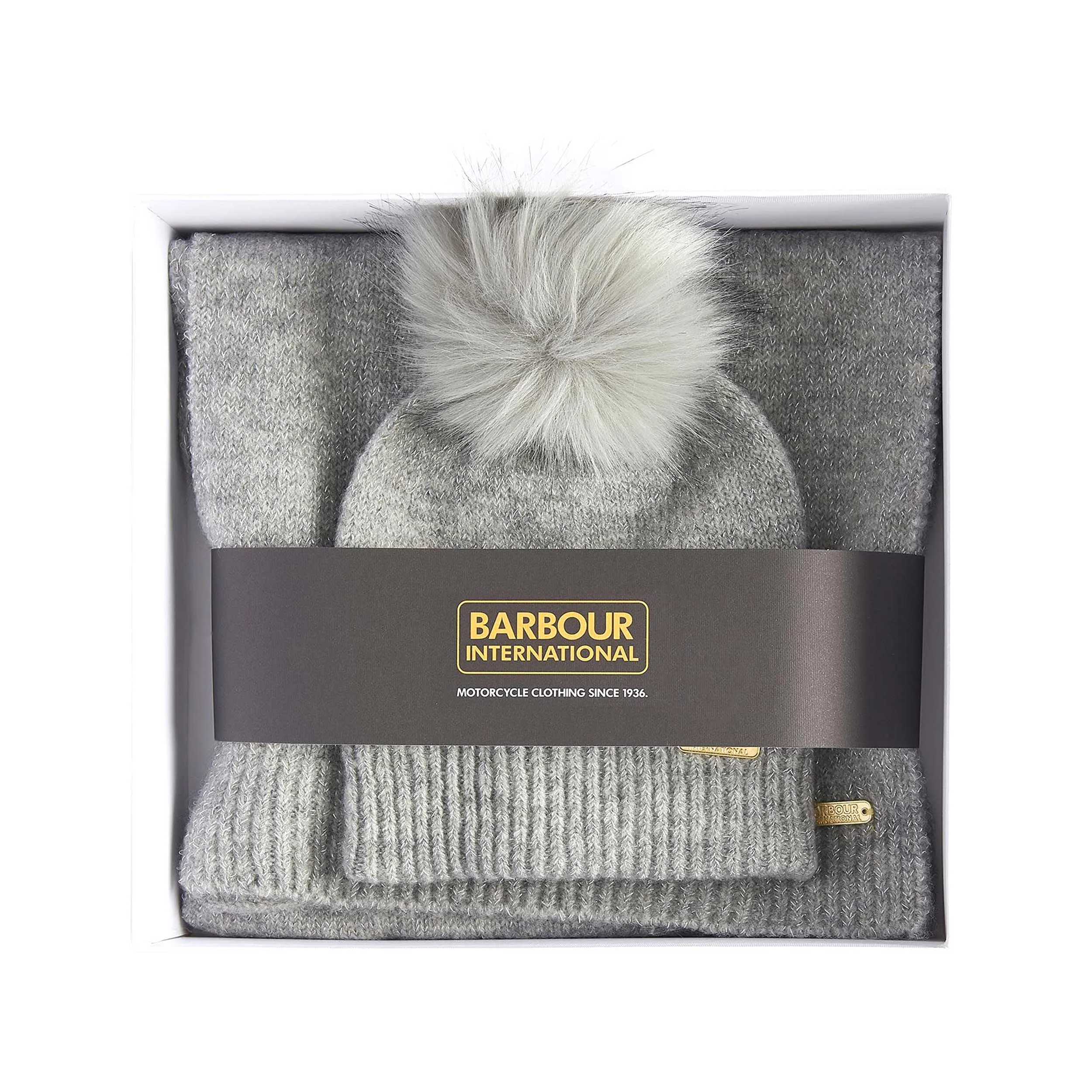 Barbour Sparkle Ladies Beanie & Scarf Gift Set in Grey Marl