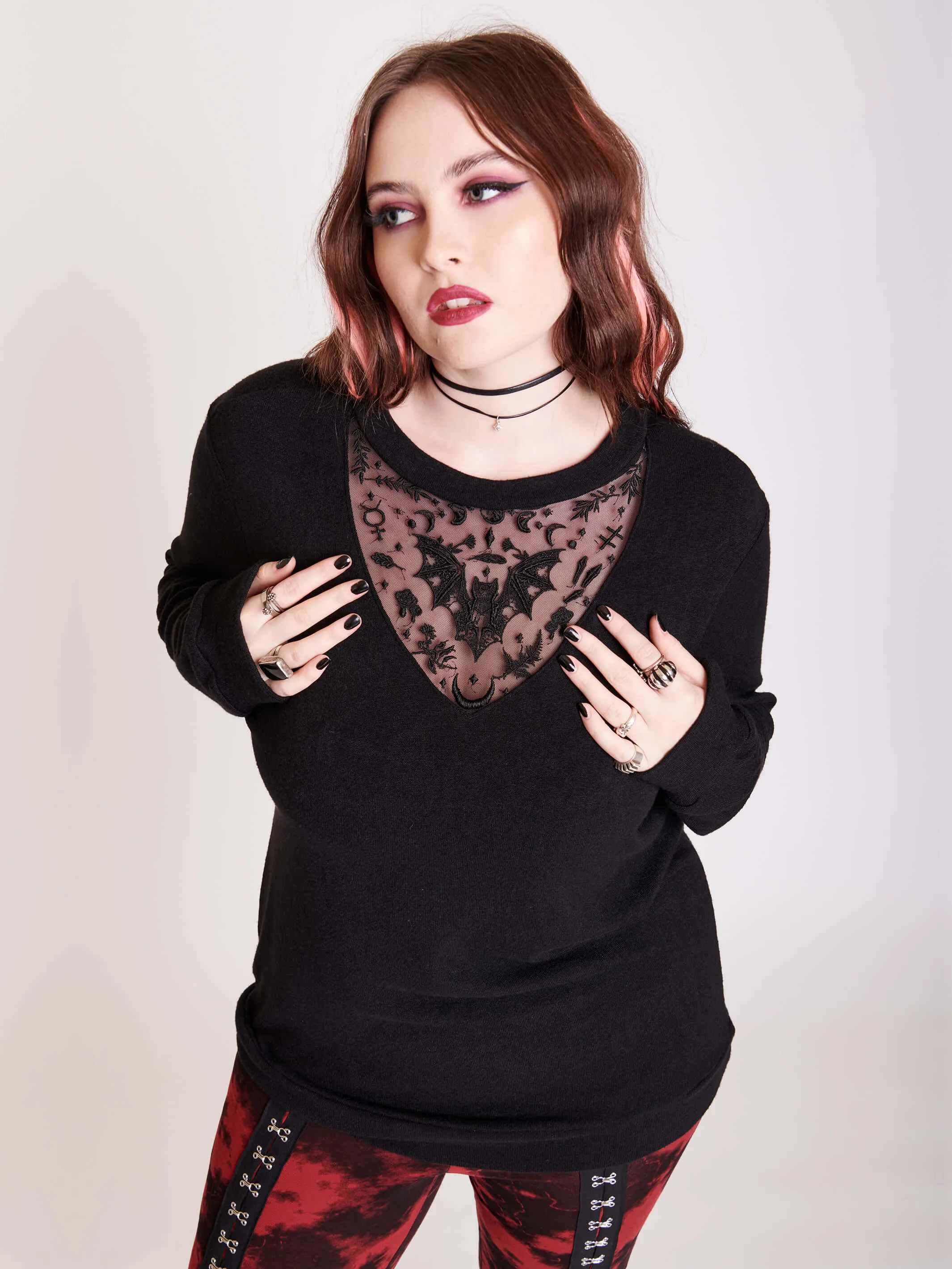 Bat Embroidered Lightweight Sweater