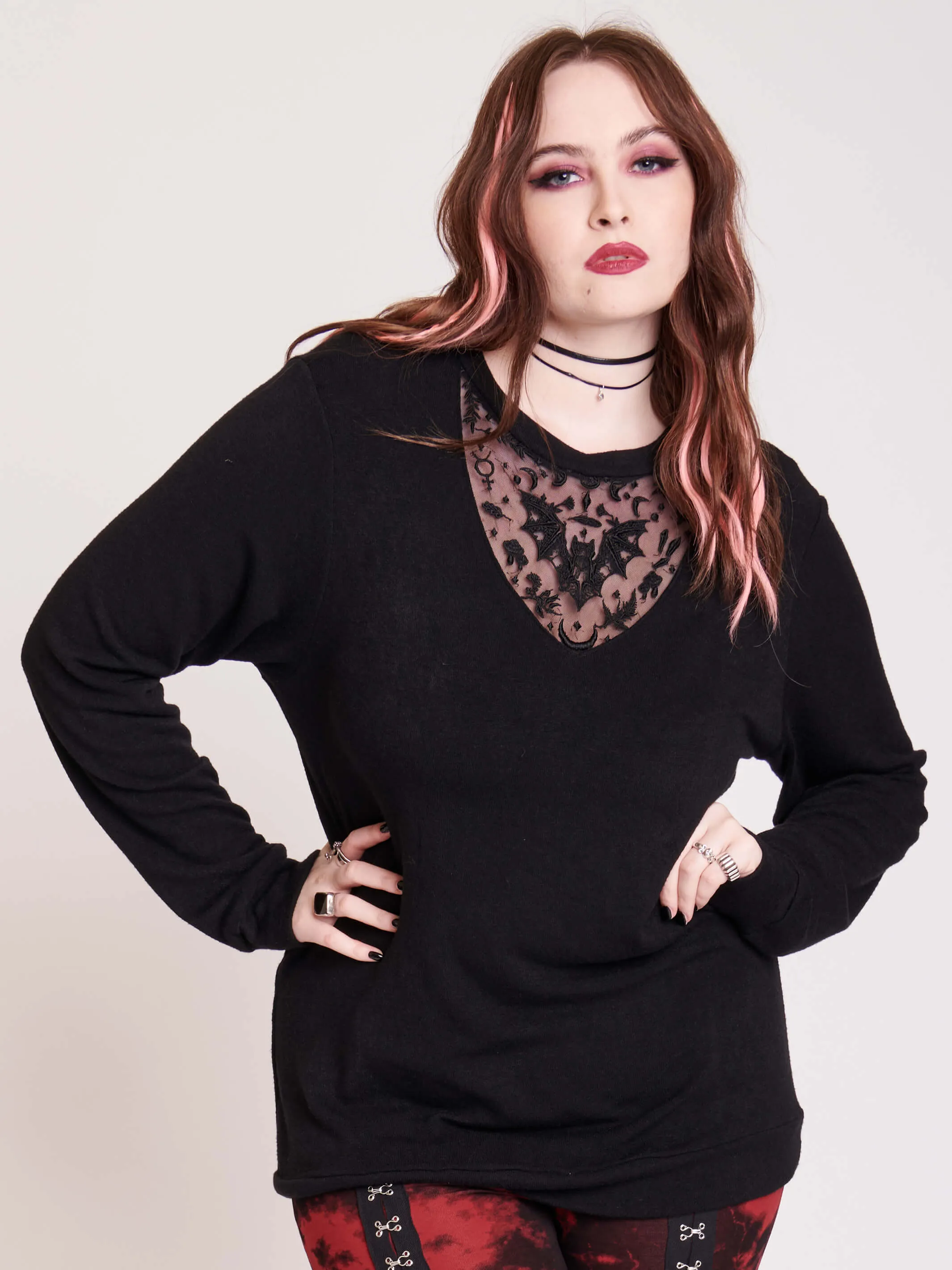 Bat Embroidered Lightweight Sweater