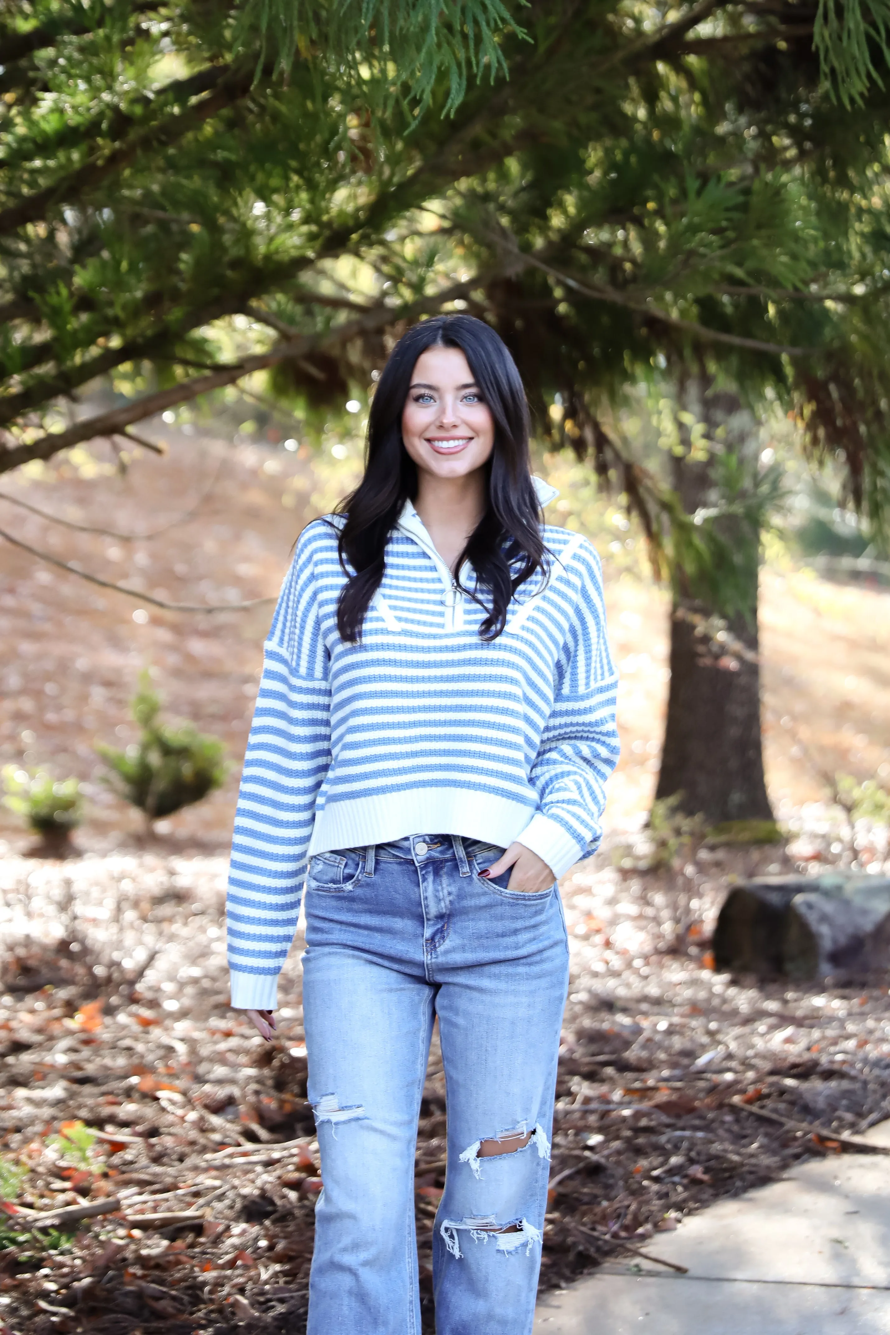 Beloved Presence Striped Quarter Zip Sweater