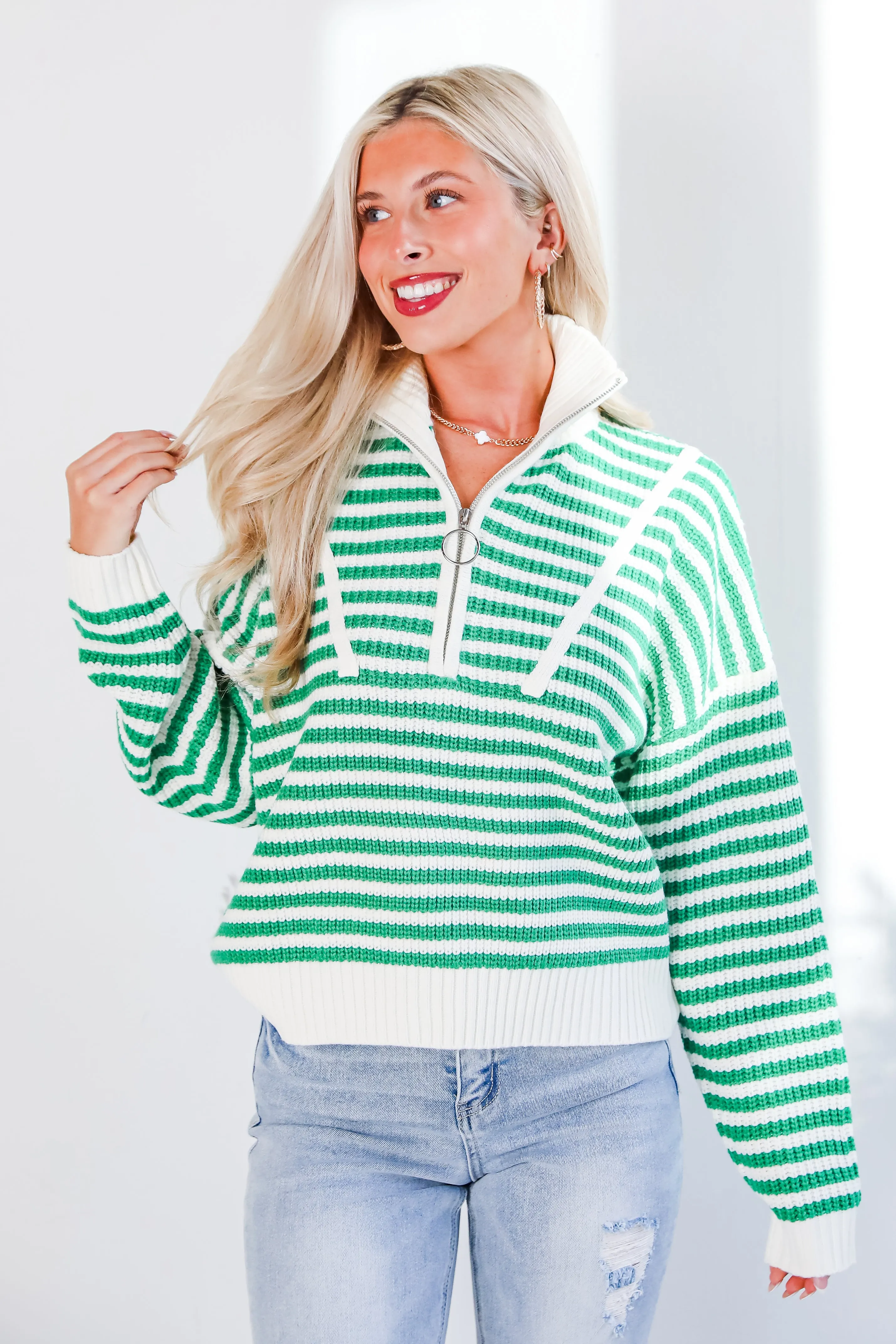 Beloved Presence Striped Quarter Zip Sweater