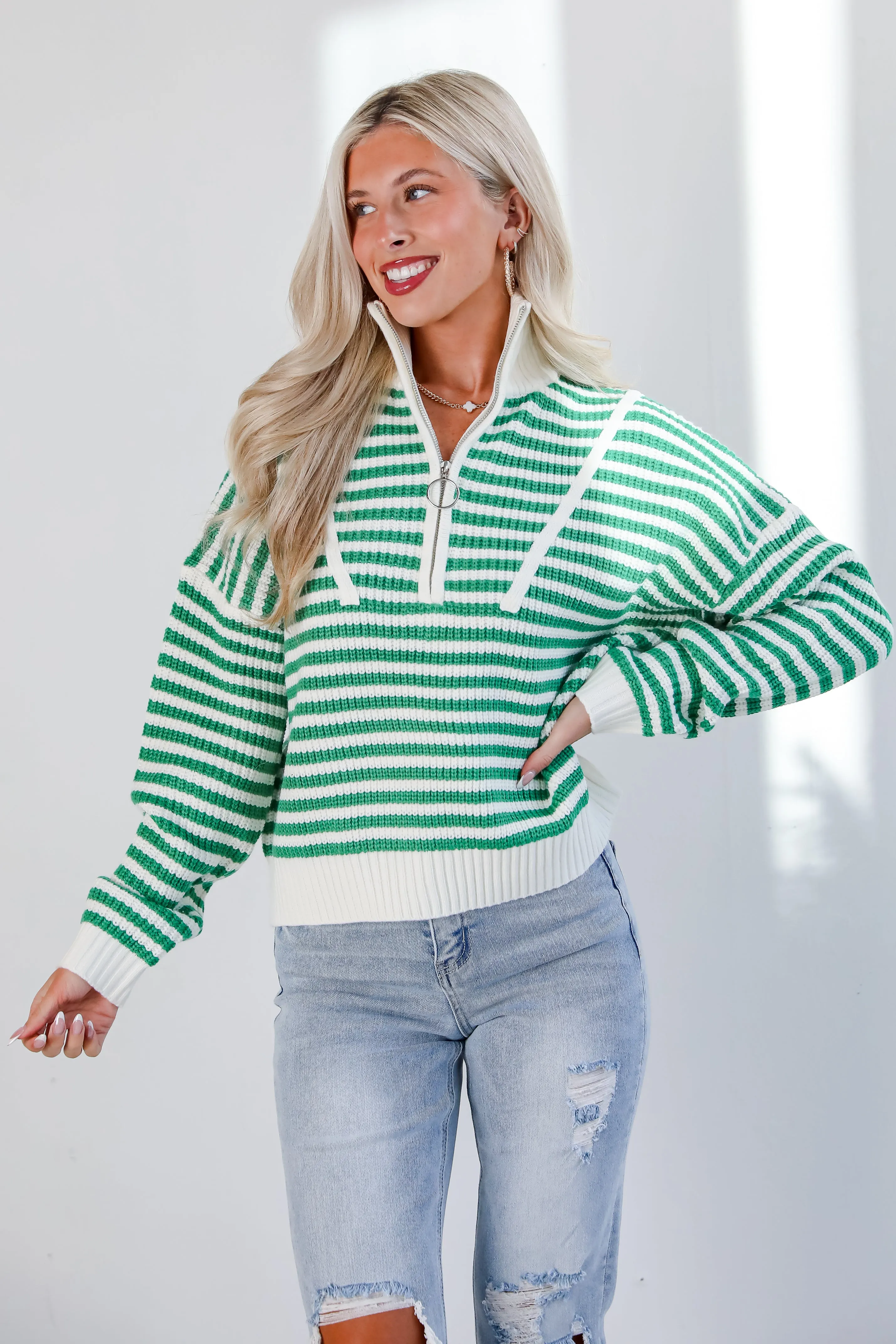 Beloved Presence Striped Quarter Zip Sweater