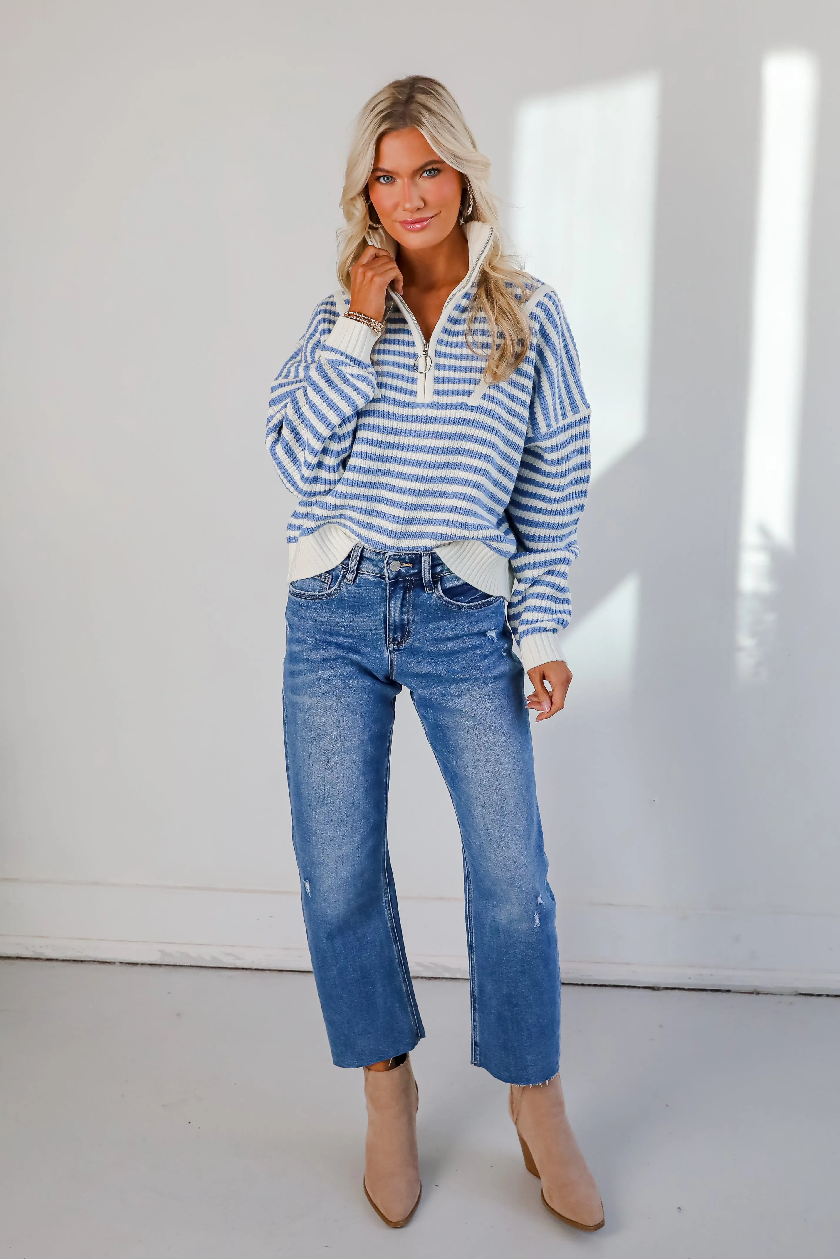 Beloved Presence Striped Quarter Zip Sweater