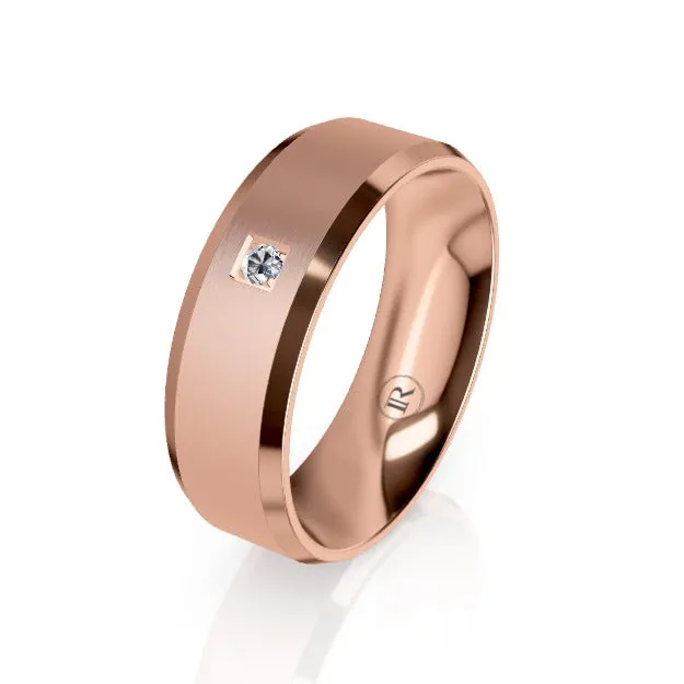 Bevelled Edge Brushed Diamond Centre Gold Wedding Ring