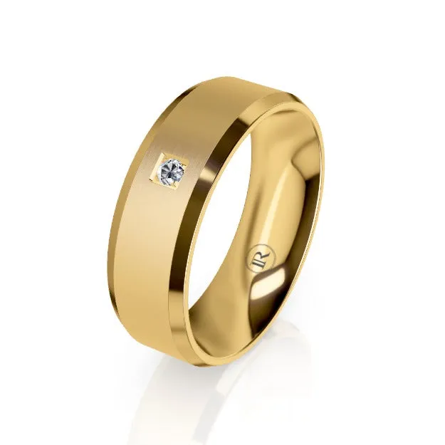 Bevelled Edge Brushed Diamond Centre Gold Wedding Ring