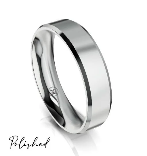 Bevelled Edge Comfort Fit Wedding Ring (AS) - White Gold