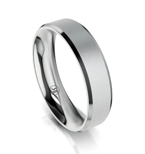 Bevelled Edge Comfort Fit Wedding Ring (AS) - White Gold