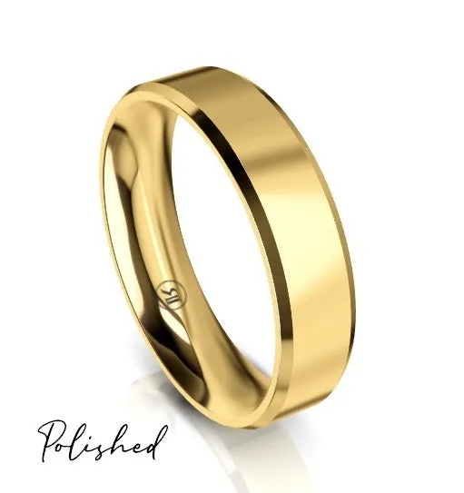 Bevelled Edge Comfort Fit Wedding Ring (AS) - Yellow Gold