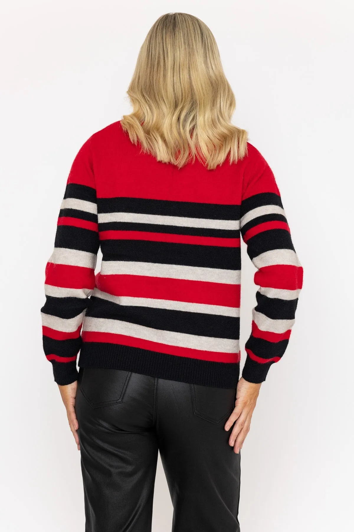 Black & Red Striped High Neck Jumper