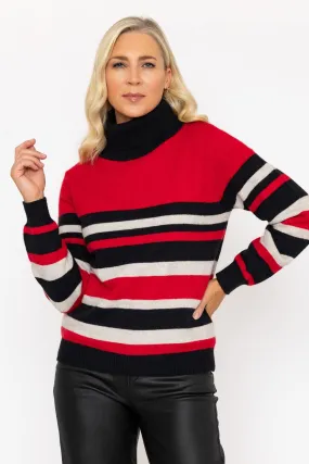 Black & Red Striped High Neck Jumper