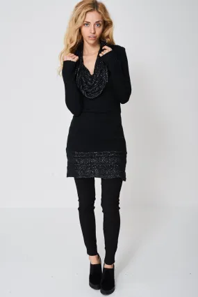 Black Cowl Neck Knitted Jumper