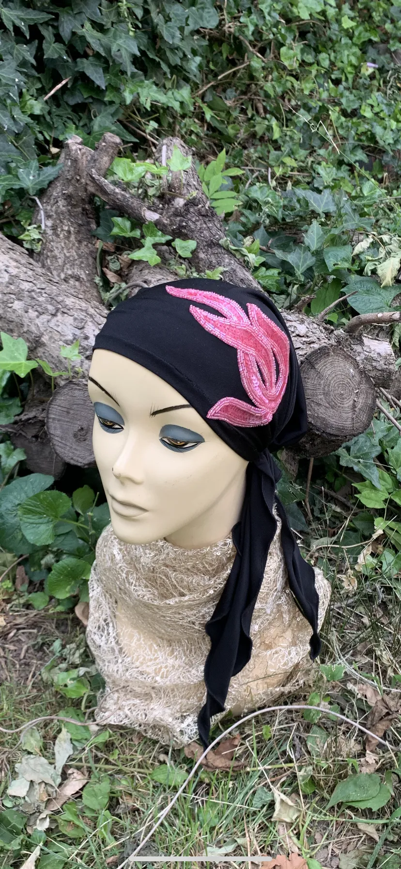 Black Pink Head Scarf For Women | Pre Tied Fitted Bandana | Modern Comfortable Hijab | Made in USA