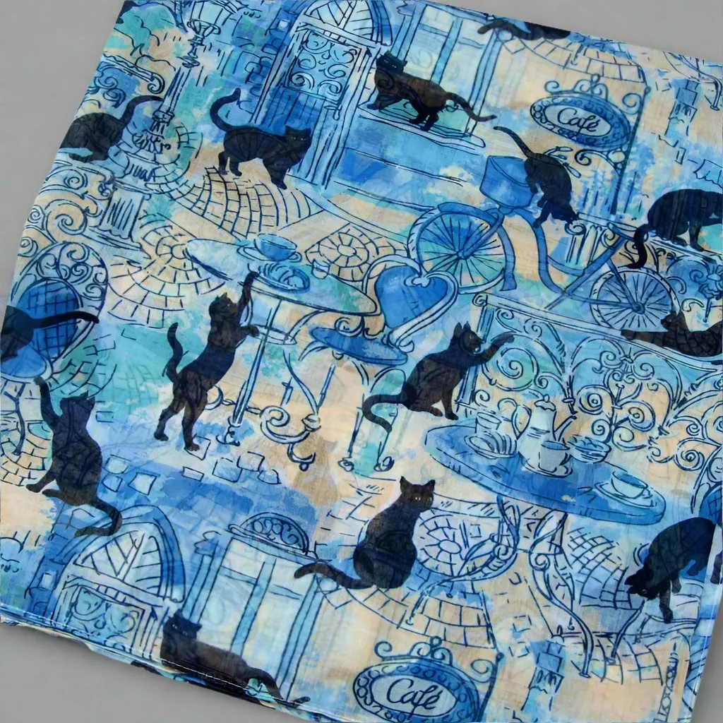 Blue & Yellow Cafe Cats Scarf