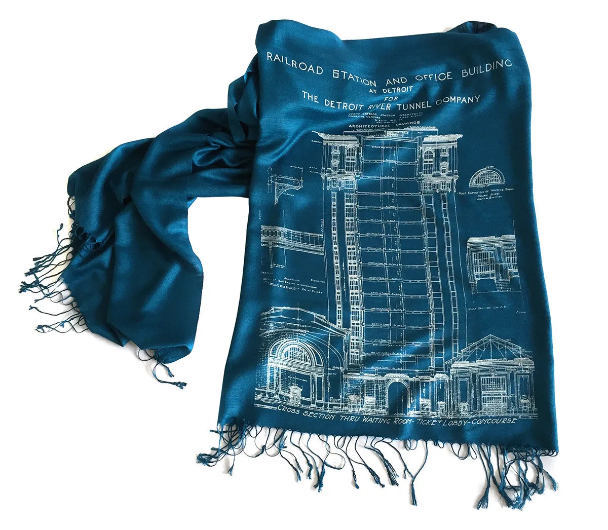 Blueprint Bamboo Scarf. Detroit Train Station Pashmina