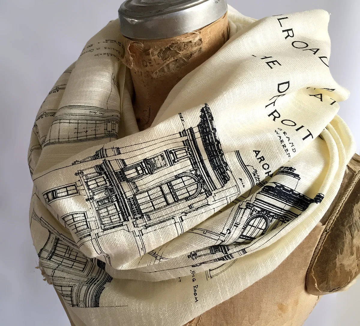 Blueprint Bamboo Scarf. Detroit Train Station Pashmina