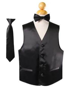 Boys Black Satin Vest with Neck Tie and Bow Tie