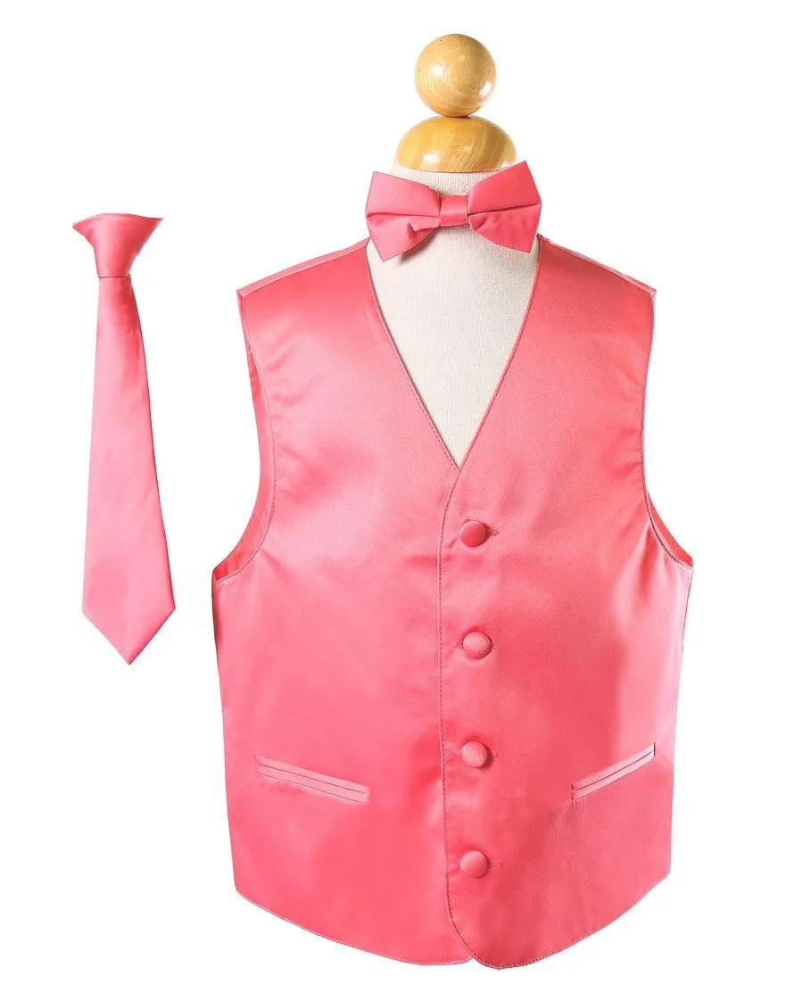 Boys Coral Satin Vest with Neck Tie and Bow Tie