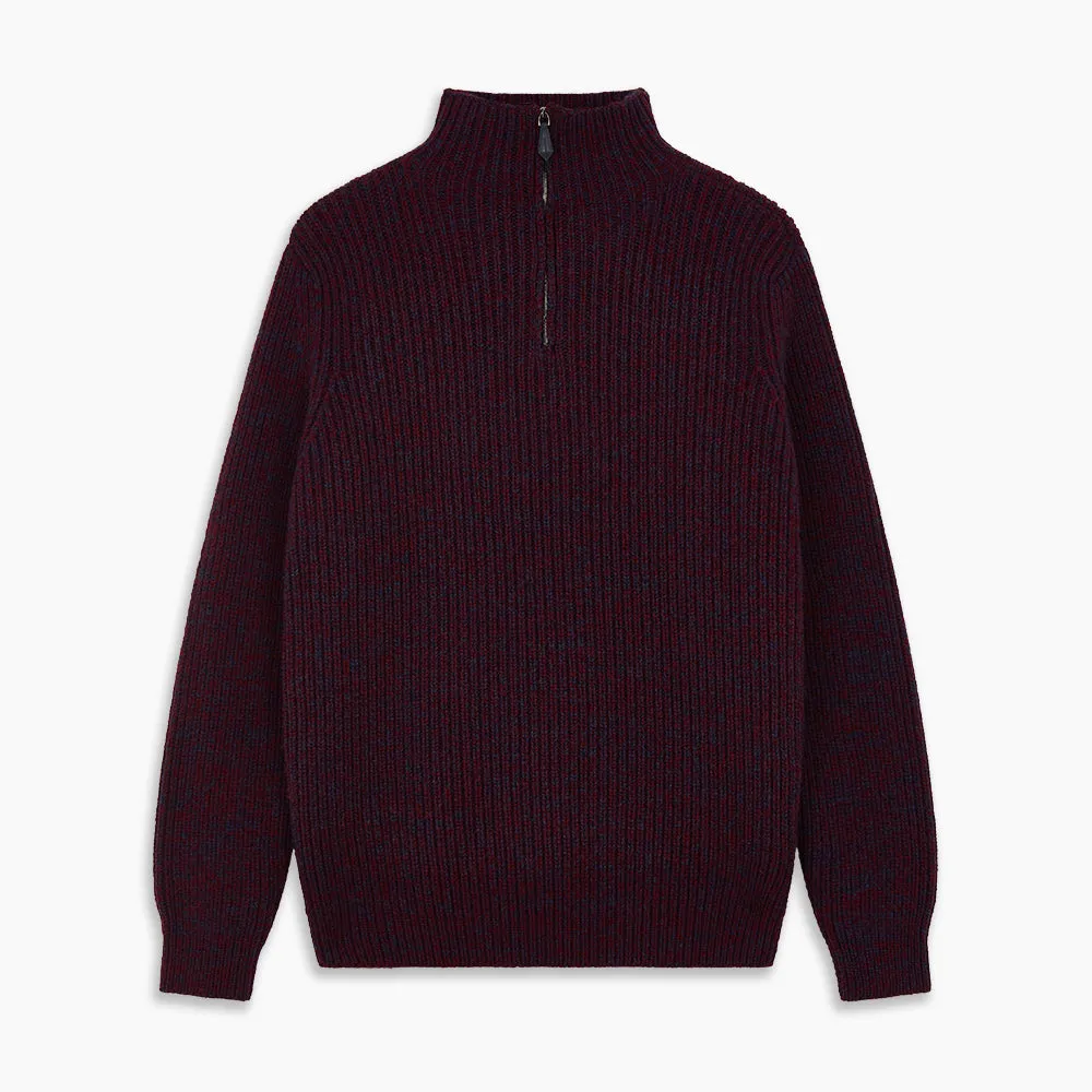 Burgundy Mullion Half Zip Rib Cashmere Jumper