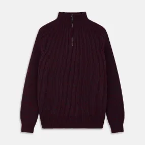 Burgundy Mullion Half Zip Rib Cashmere Jumper