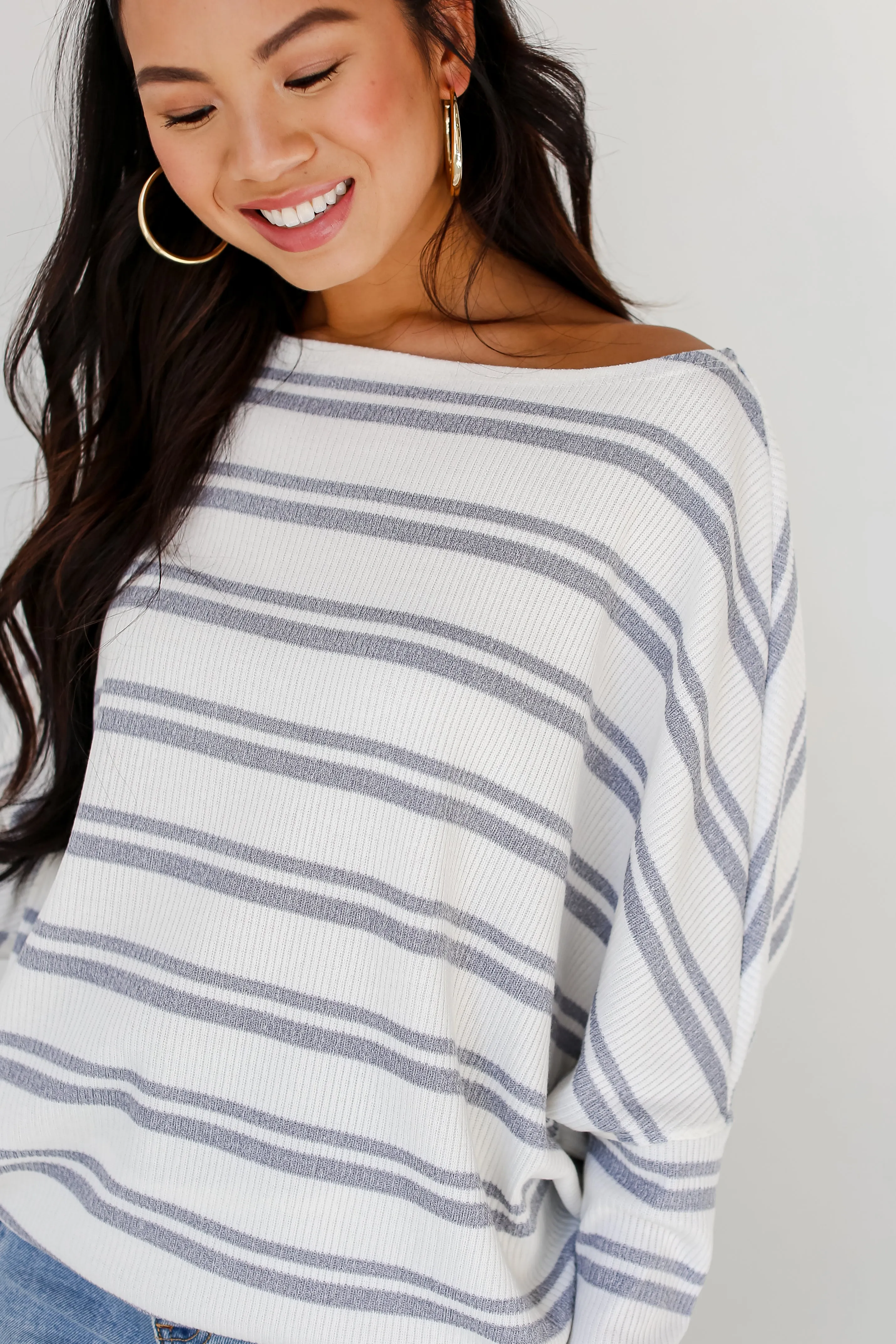 Cabin Cozies Ivory Striped Knit Top