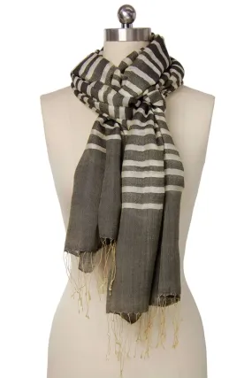 Camille Striped Lightweight Printed Scarf With Fringe