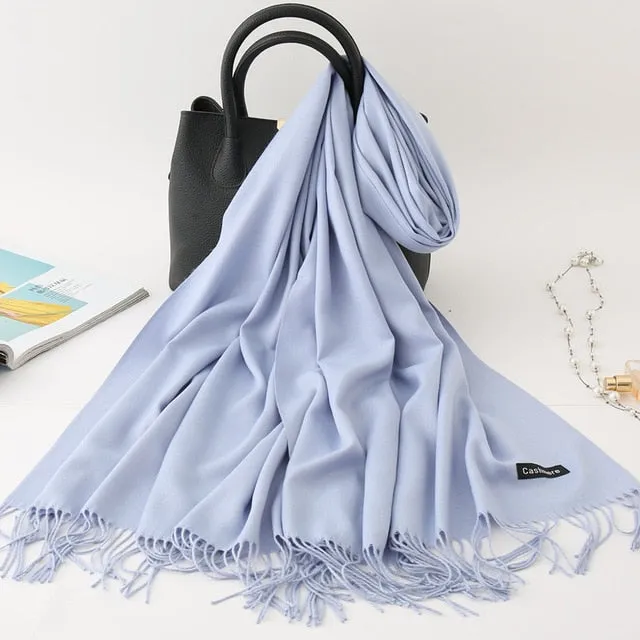 Cashmere Scarf Solid Color Tassel Bandana Shawl #2615