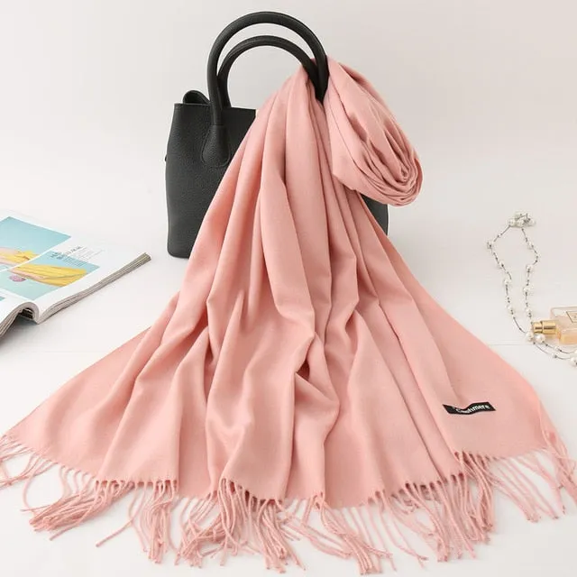 Cashmere Scarf Solid Color Tassel Bandana Shawl #2615