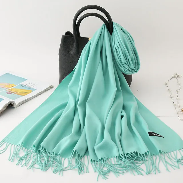 Cashmere Scarf Solid Color Tassel Bandana Shawl #2615