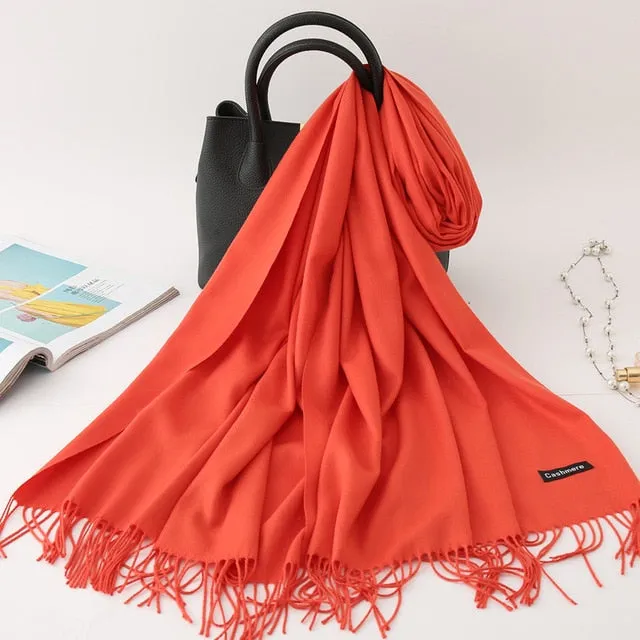 Cashmere Scarf Solid Color Tassel Bandana Shawl #2615