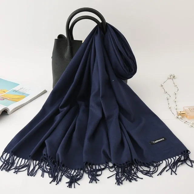 Cashmere Scarf Solid Color Tassel Bandana Shawl #2615