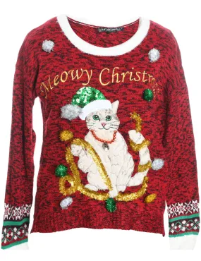 Cat Printed Christmas Jumper - M