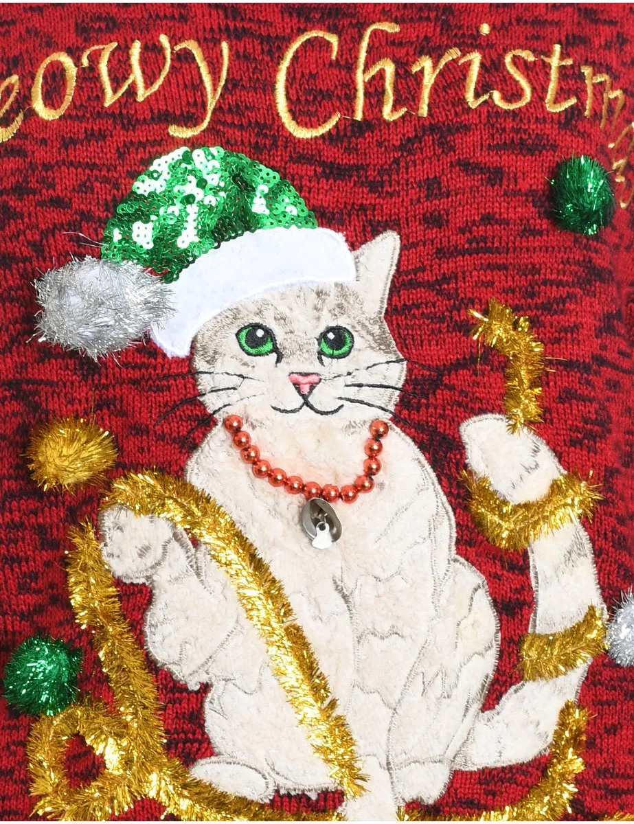 Cat Printed Christmas Jumper - M