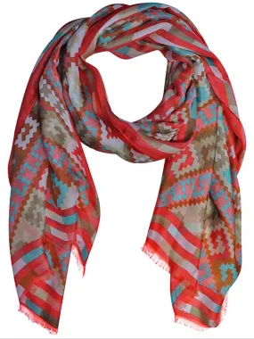 Coral Multicolor Art Deco Print Silky Scarf