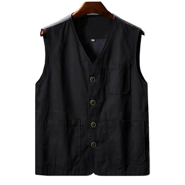 Cotton V-neck Single Breasted Vest