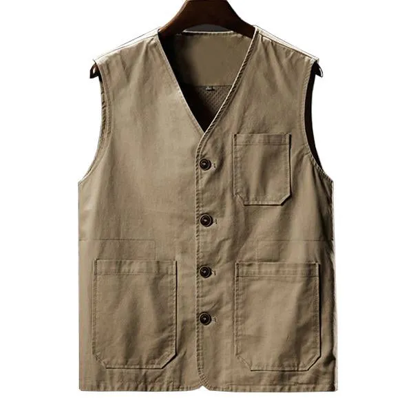 Cotton V-neck Single Breasted Vest