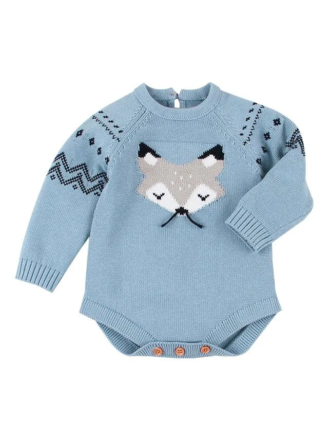 Cute Cartoon Fox Crochet Knitted Cotton Bodysuit