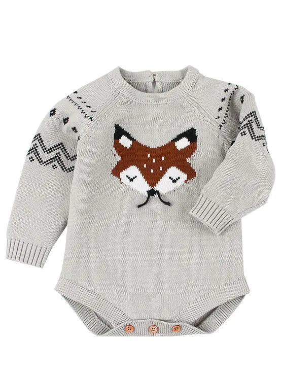 Cute Cartoon Fox Crochet Knitted Cotton Bodysuit