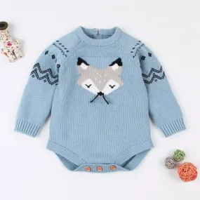 Cute Cartoon Fox Crochet Knitted Cotton Bodysuit