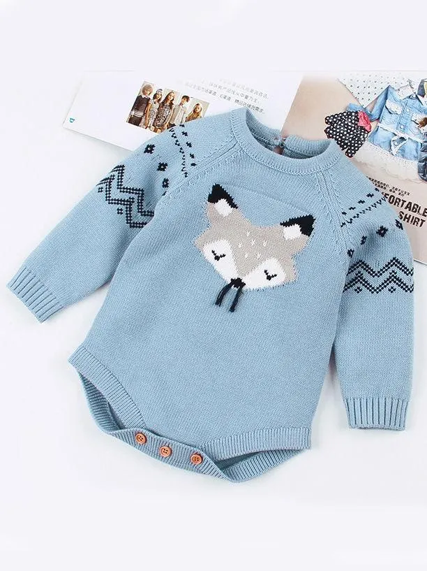 Cute Cartoon Fox Crochet Knitted Cotton Bodysuit